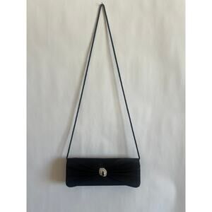 EVENING COCKTAIL PURSE BAG  FORMAL PROM SATINY BLACK RHINESTONE EMBELISHMENT